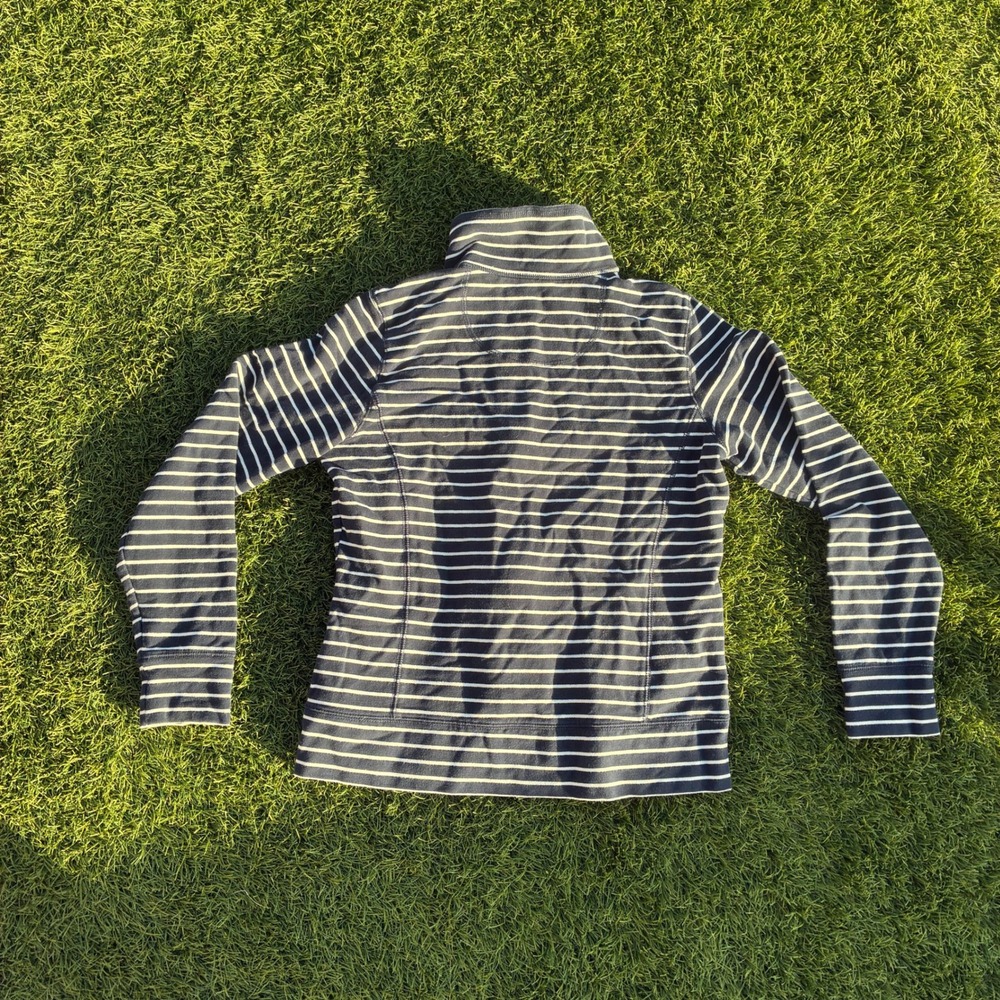 LL Bean Womens Size Small Black White Striped Full Zip Sweatshirt Jacket - Picture 2 of 6